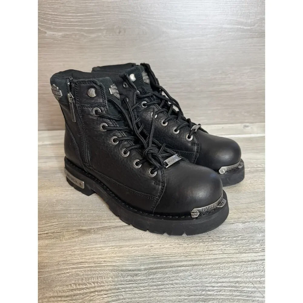 HARLEY-DAVIDSON Men's Chipman Leather Riding Boots Zip Boots Hard Toe Size 8